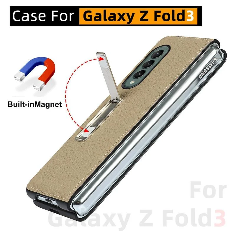 

Чехол для Samsung Galaxy Z Fold3, кожаный материал, чехол для Galaxy Z Fold 3, кожаный защитный чехол с защитой от падения