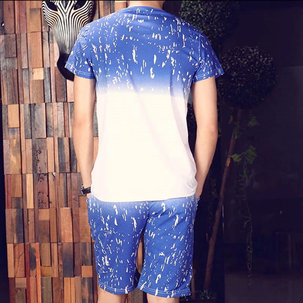 Летние мужские комплекты с градиентным принтом зимняя футболка круглым вырезом