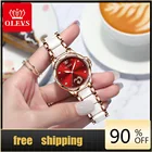 Женские часы и браслет Olevs, комплект из 18-каратного золота, водонепроницаемые автоматические часы, женские керамические часы механика, женские роскошные часы в подарок