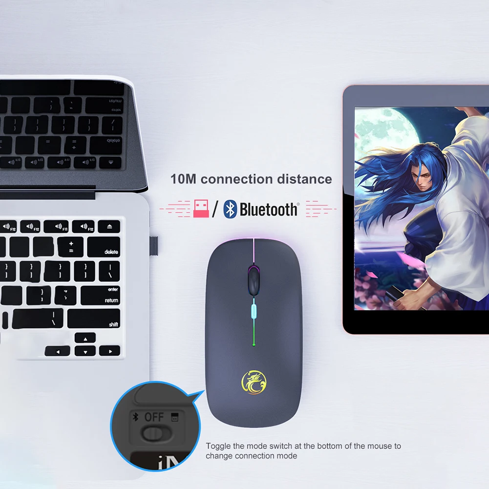 

Wireless Mouse Bluetooth RGB Mouse Rechargeable Computer Mause Silent Ergonomic LED Mice USB optical Backlit Mouse for laptop PC