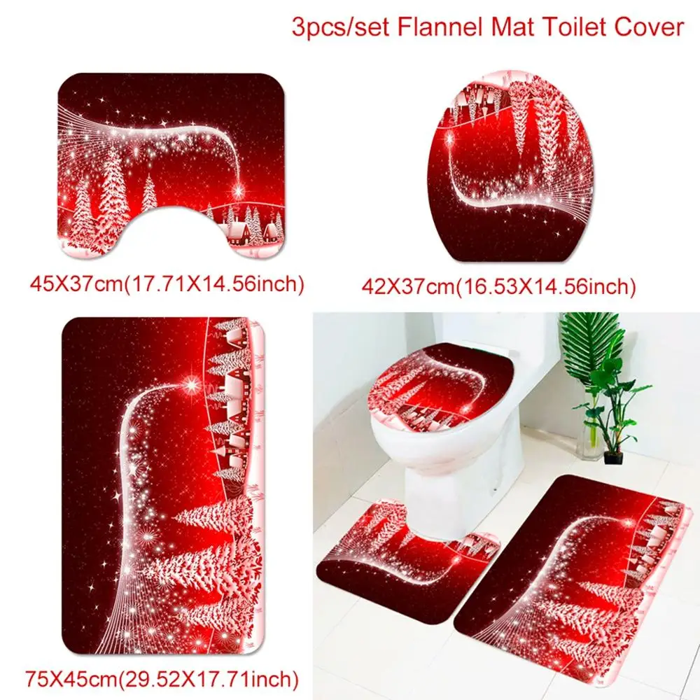 Carpet set 2 HUIRAN Рождество ванная комната шторки коврик сиденье для унитаза украшения Рождественские украшения для дома рождественские подарки год - Цвет: Carpet set 2