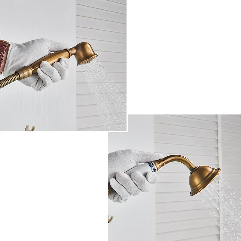 Античный латунный напольный смеситель для раковины с двойной ручкой набор