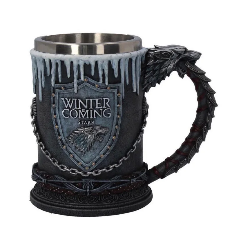 Winter is Coming800g 600 мл кружка "Игра престолов", креативная 3D кружка из нержавеющей стали и смолы, пивная кружка, кофейные чашки и кружки, забавная чашка-стакан, большая кружка для чая - Цвет: Winter is Coming800g
