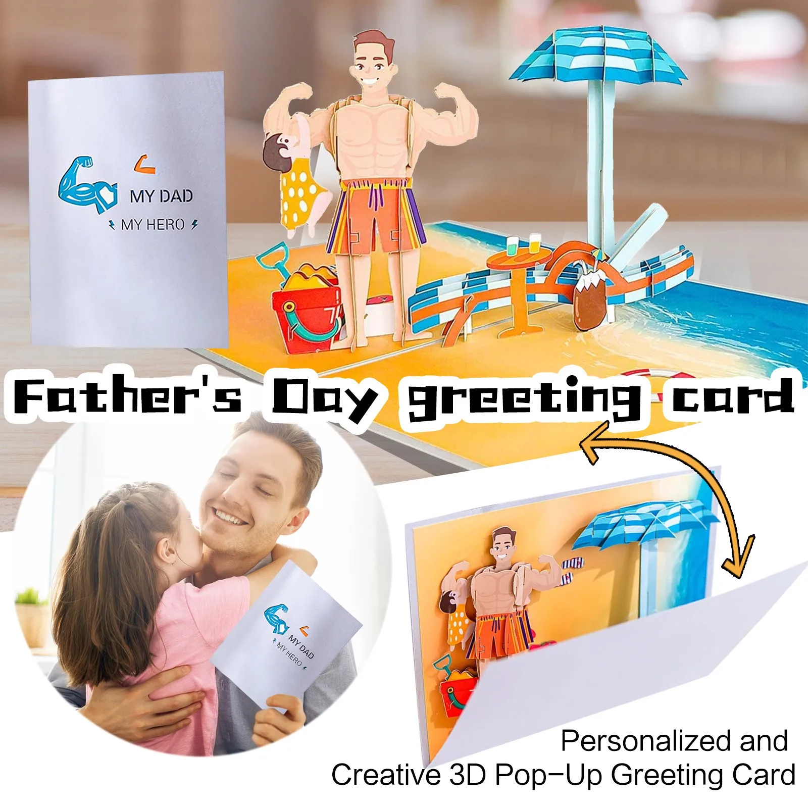 

Happy Fathers Day Card 3D Pop-Up Birthday Cards for Dad Handmade Gift Greeting Card with Envelope Personalized Blessing Card #Y5