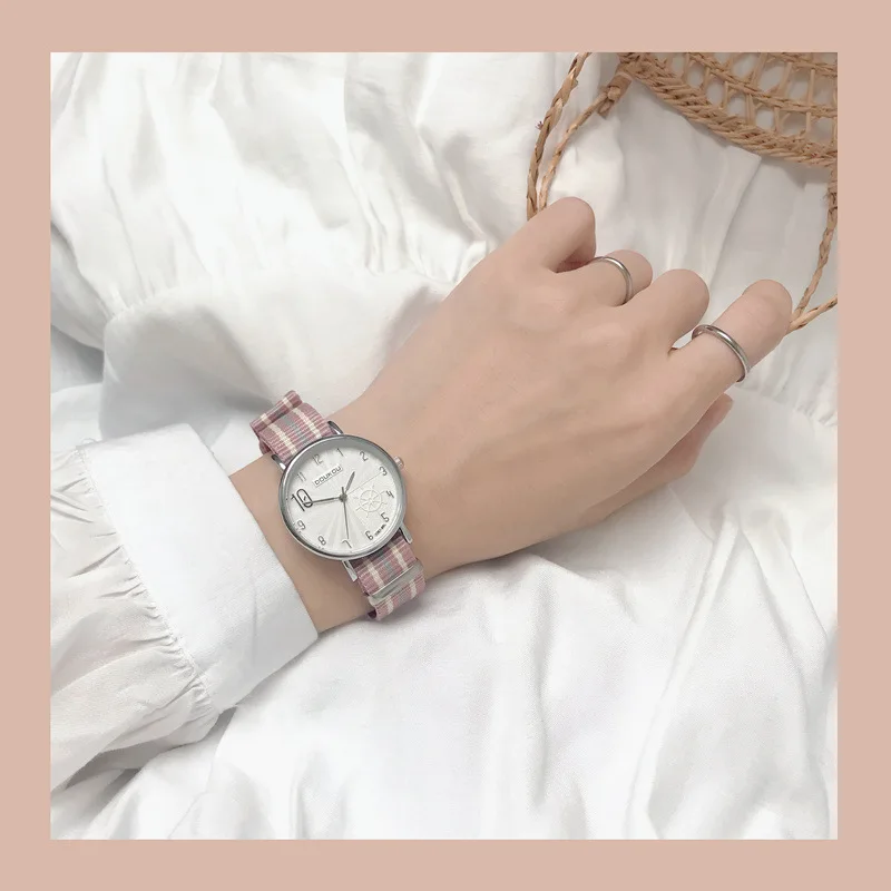 Fashion Stripe Women Watches Simple Number Gear Dial Design Ladies Quartz Wristwatches Casual Pink Nylon Strap Woman Watch Hours | Наручные