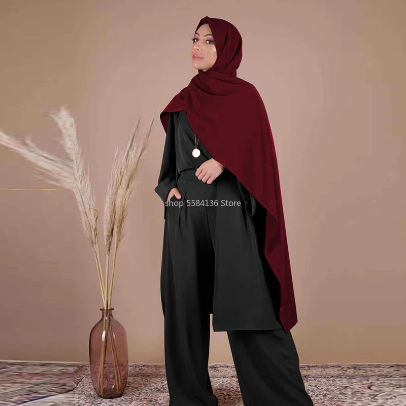 Турецкое кимоно из трех частей топы и брюки мусульманское платье хиджаб женская