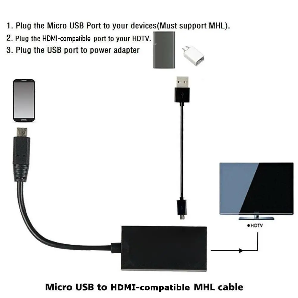 Адаптер Micro USB в HDMI-совместимый для ТВ монитора HUAWEI Xiaomi HD преобразователь HDMI 1080P