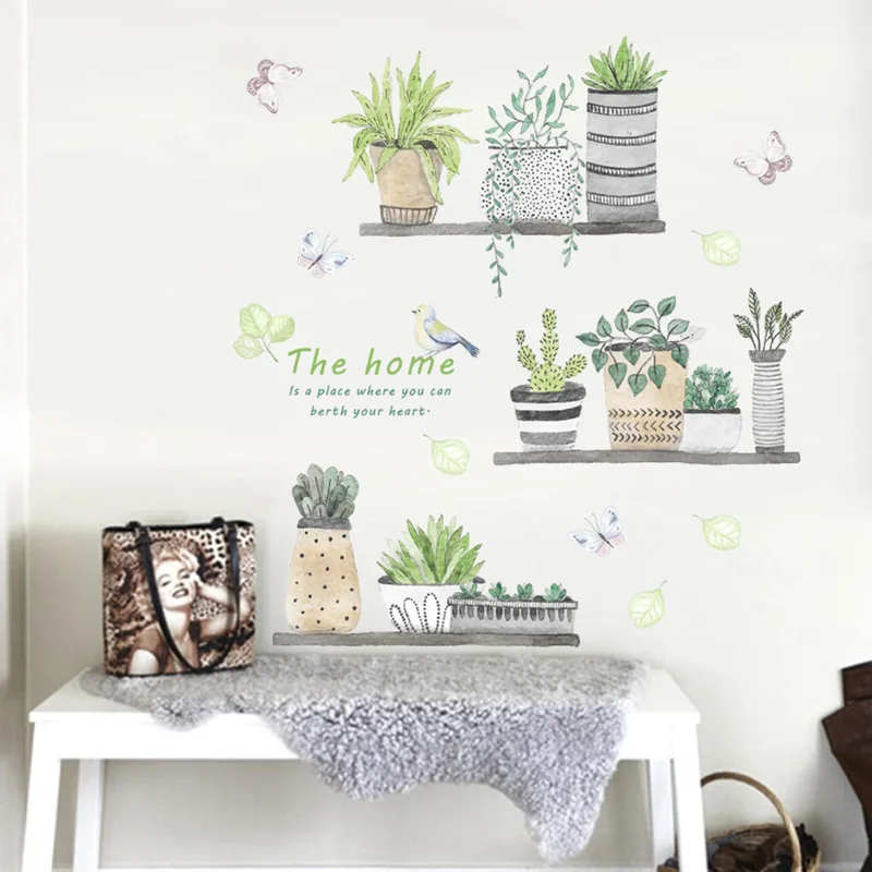

Painting style potted plants Wall Sticker Art Decals Living room kitchen background decorations home wallpaper Mural stickers