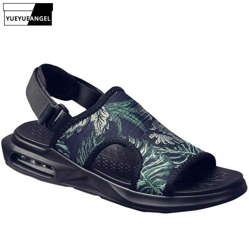 

Men Outdoor Sandals Chinese Style Printing Platform Beach Sandals Breathable Open Toe Denim Fabric Casual Sandals Male 41-44