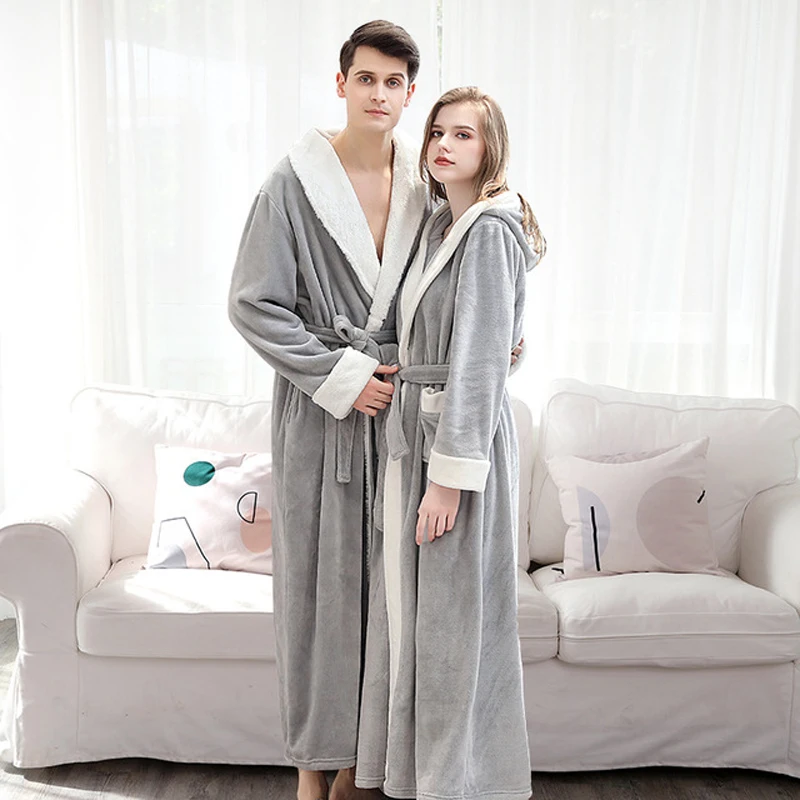 

Flannel Woman bathrobe Terry robe Man's bathrobe Winter warm dressing gown for women male Couple Sleepwear Nightgown freeship