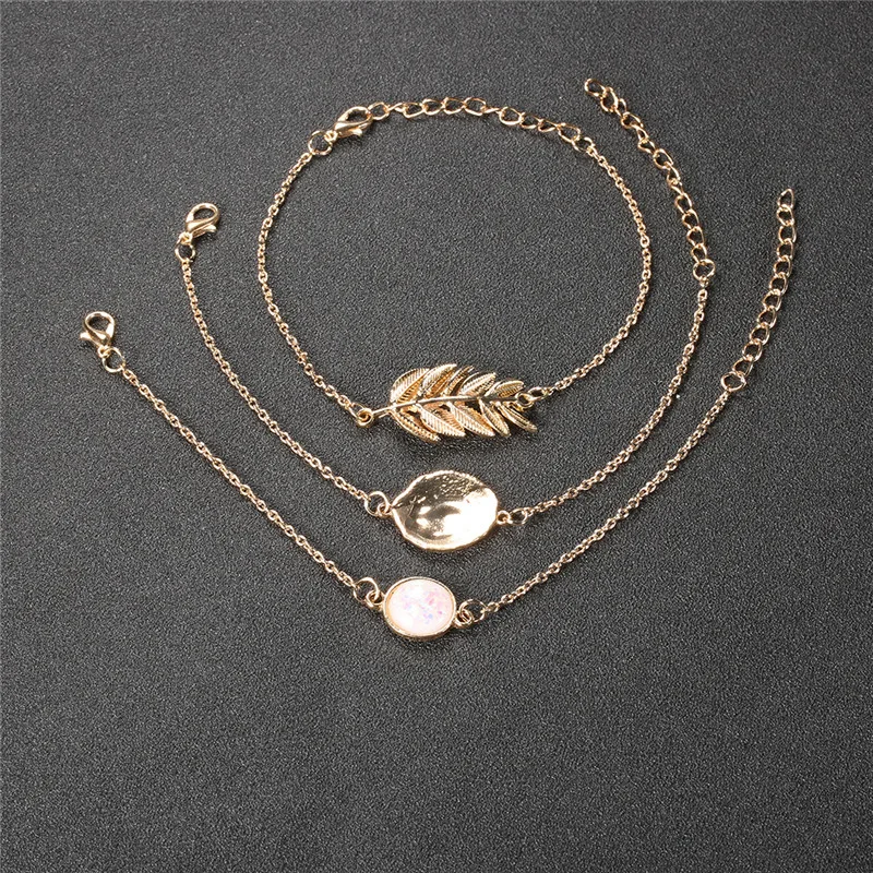 Modyle 3 шт./компл. золотой лист формы в стиле «панк» Vintage Opal браслеты из камней для Для женщин браслет в стиле бохо комплект вечерние ювелирные изделия