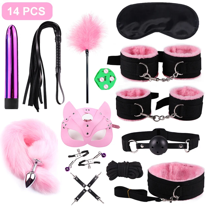 

SexLady Handcuffs for Sex Nipple Clamps Whip Collar Set Erotic Rope BDSM Bondage Sex Toys For Couples Women Anal Butt Plug Tail