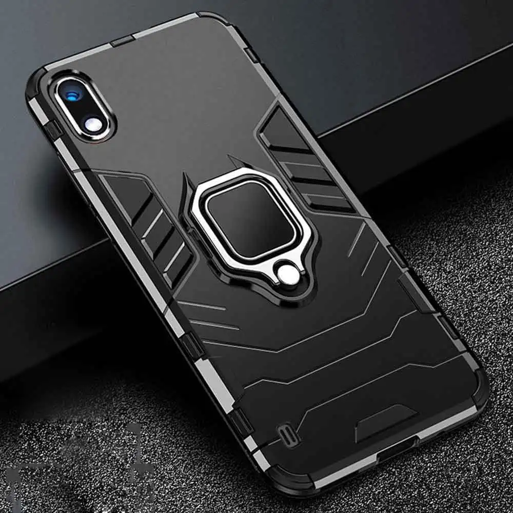 Черный Защитный чехол для Samsung Galaxy A10, чехол из поликарбоната с кольцом-держателем для пальца, чехол для телефона для Samsung A 10, противоударный чехол из ТПУ, бампер - Цвет: Черный