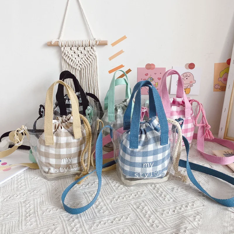 

Kids Mini Bucket Bag 2021 Summer PVC Transparent Purses and Handbags Cute Little Girl String Wallet Kid Beach Crossbody Bag