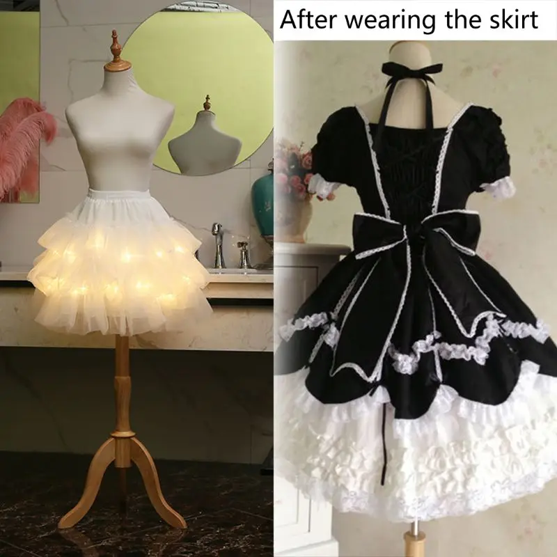 

Lolita LED Luminous Short Petticoat Tutu Skirt Layered Tiered Puffy Ruffled Bustle Women Wedding Hoopless Underskirt