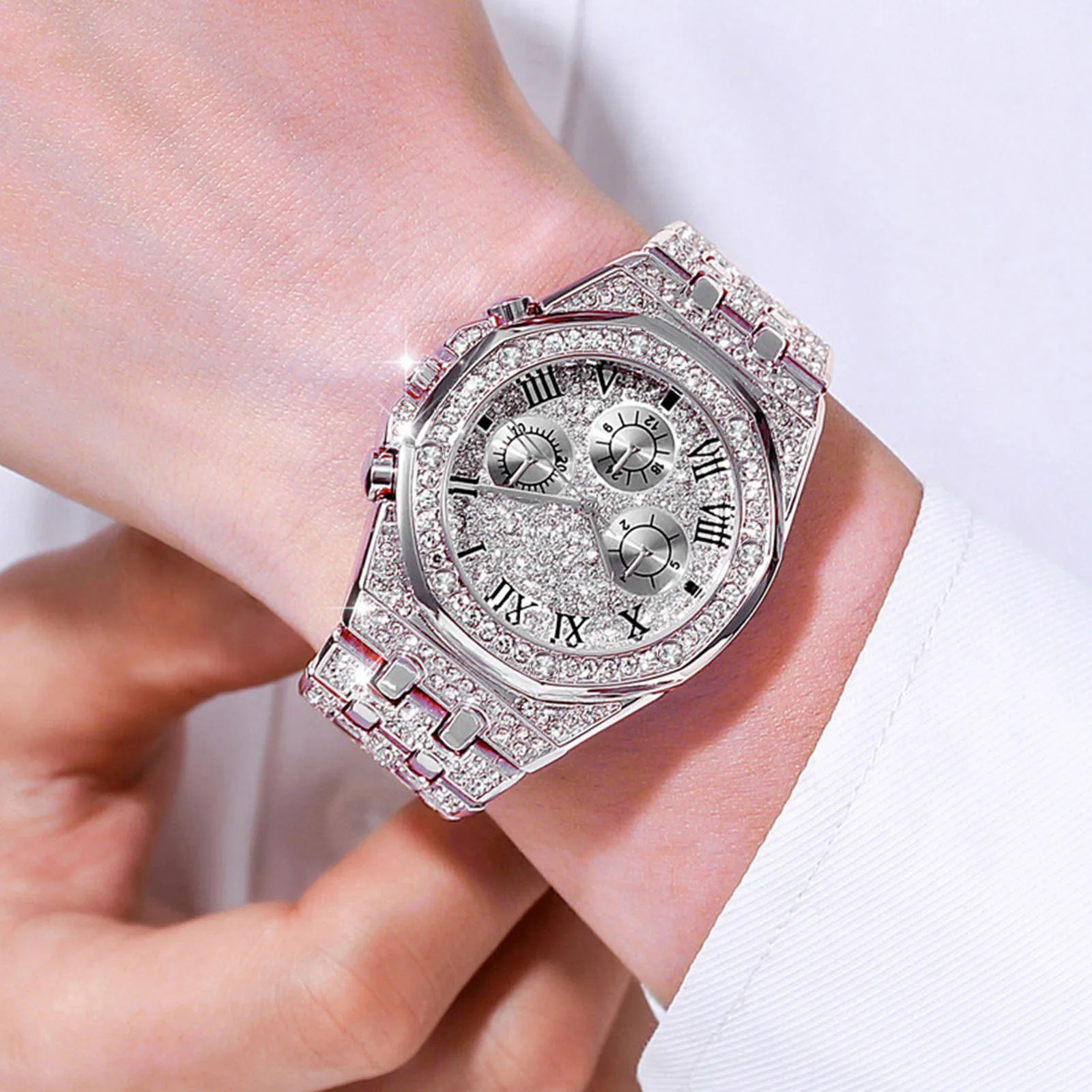 

Hot Unisex Luxury Diamond Watch Women Stainless Steel Strap Quartz Watches Ladies Irregular Dial Wristwatches Relojes Para Mujer