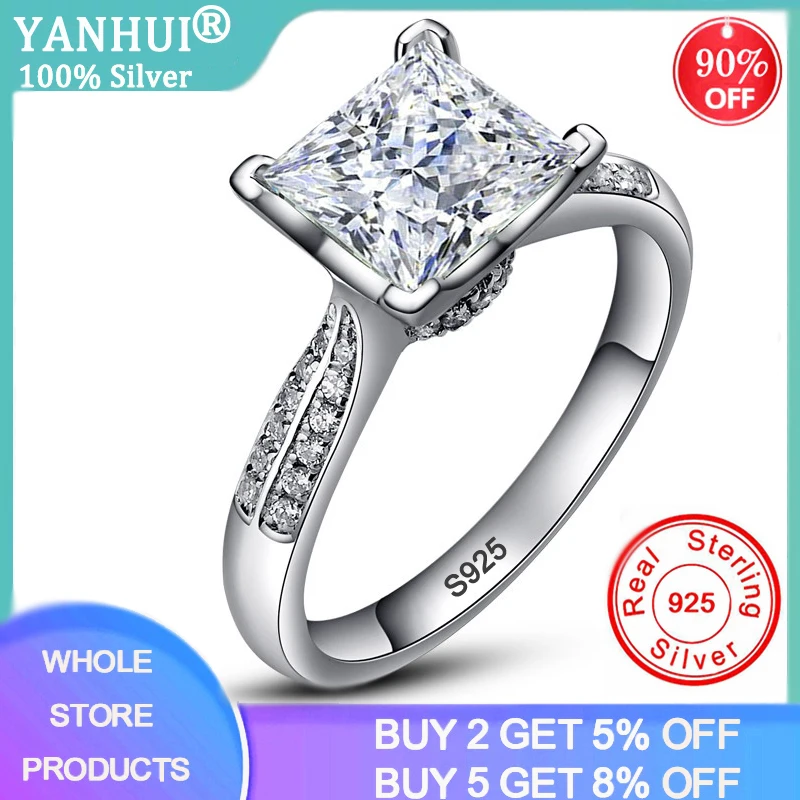 Ювелирные украшения 925 Серебряные кольца для женщин с принцессой 7*7 мм циркония