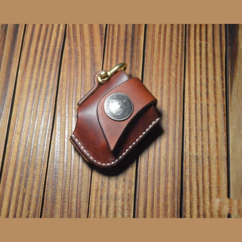 Handmade leather lighter protective sleeve case Z shape style Genuine cowhide car keys bag key chain holder | Дом и сад
