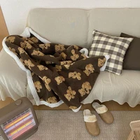 cutelife cute winter fleece knitted bear sofa blanket decor comfy bedspread wool blanket travel childrens soft fluffy blankets