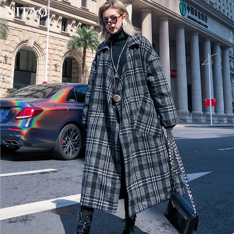 

Женское уличное пальто XITAO, винтажное длинное теплое пальто в клетку, уличная одежда для осени и зимы, шерстяное пальто утолщенное, GCC2589, разм...