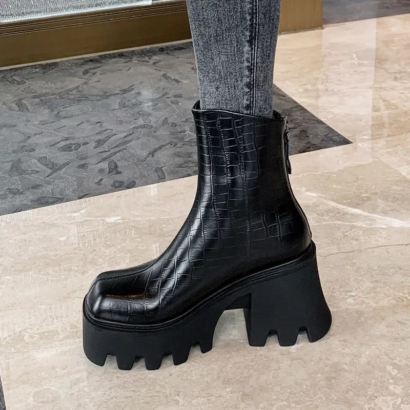 

High-heeled winter short boots women's waterproof platform thick-soled Chelsea boots 2021 new height increase Martin boots women