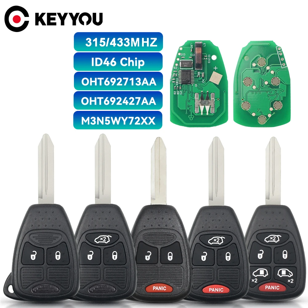 

KEYYOU OHT692713AA OHT692427AA Remote Car Key For Chrysler JEEP DODGE 300 200 Aspen Sebring Commander CE0888 315Mhz 433Mhz ID46