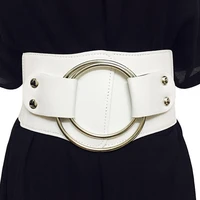 lady retro wide waist belts stretchy elastic corset waistband hollow metal big o ring womens belt for dress jacket