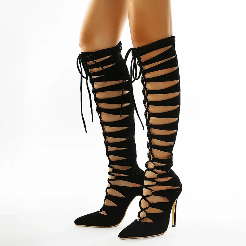 

2021 style new lace up pointed high heeled boots size 35-42