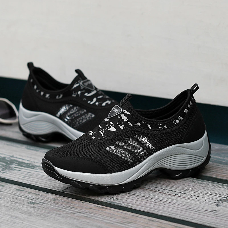 Ladies Platform Wedge Sneakers For Women Tennis Shoes Breathable Mesh Outdoor Sport Shoes Slip On Shoes
