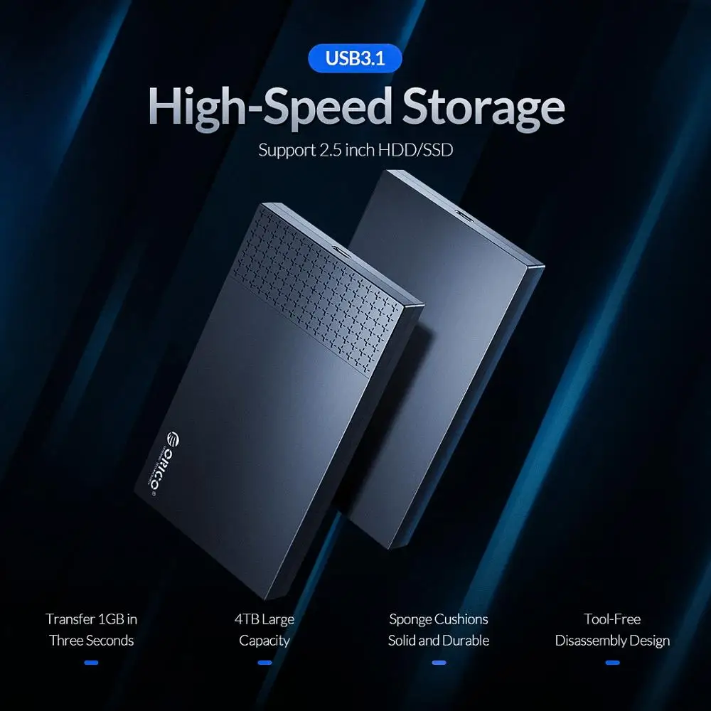Корпус для внешнего жесткого диска ORICO 2 5 &quot SATA 3 0 к USB 1 HDD Type C Гбит/с 4 ТБ|Корпус