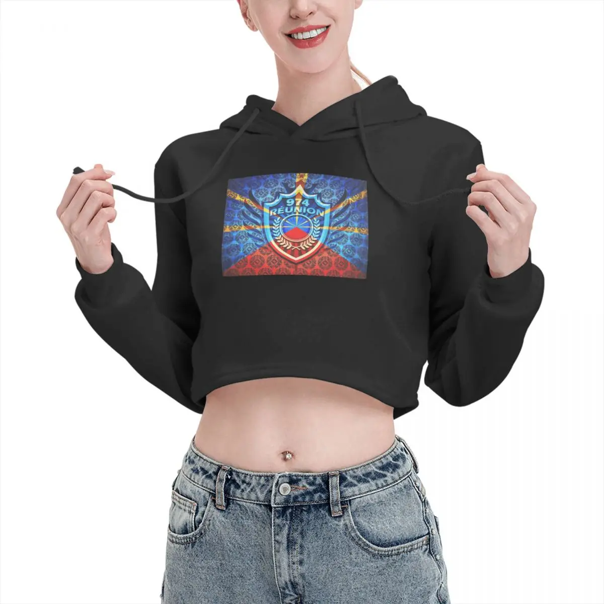 

Open navel Cat Ear Hoodie Sweater 974 Reunion Mavﾩli Coat Of Arms Tapestry Hooded rope Casual sexy Print R248 pullover