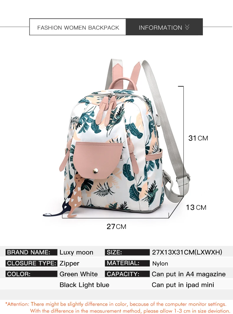 Women Backpack Flower Printing School Backpacks For Teenage Girls Nylon Bookbags Lady Daily Travel sac Shoulder Bags XA511H