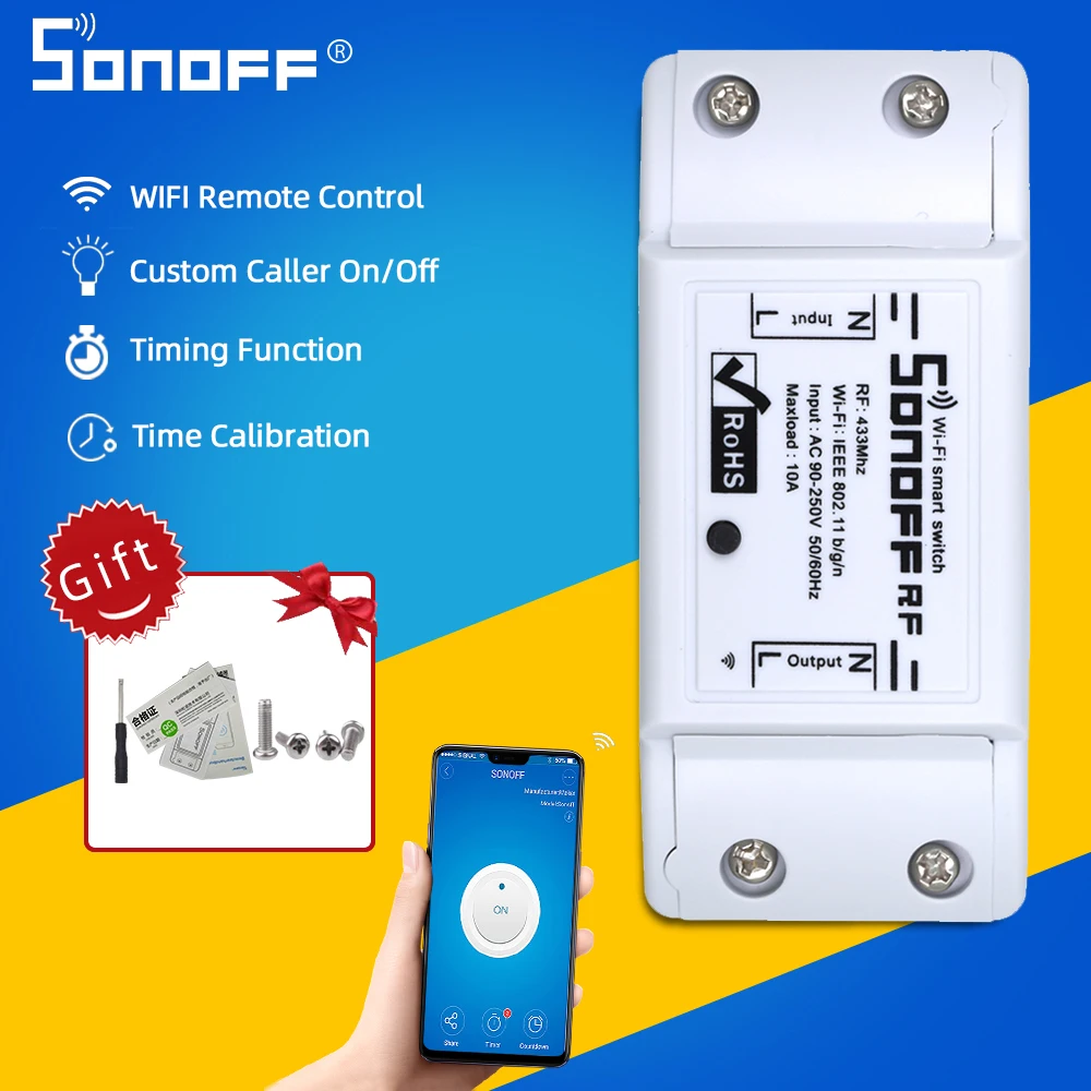 Sonoff RF Wi-Fi переключатель светильник умный дом дистанционное управление 433 МГц управление Лер Sonoff Базовая обновленная версия работа с Alexa Google