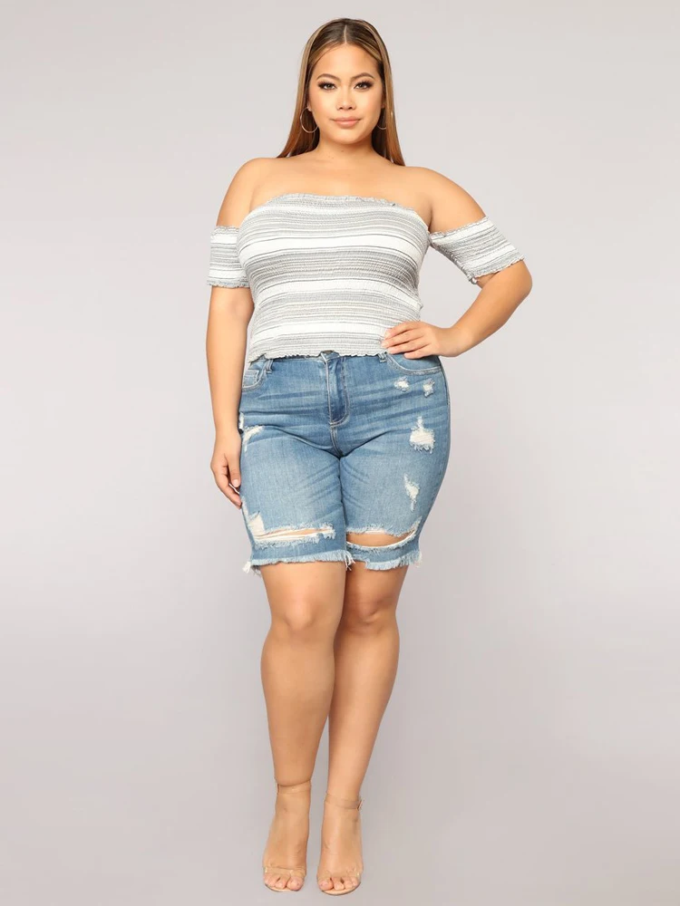 5XL размера плюс светильник синие джинсовые шорты женские летние повседневные