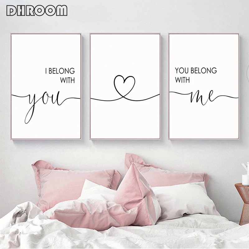 

Minimalist Wall Art I Belong with You and You Belong with Me Poster Canvas Print Painting Love Quotes Nordic Bedroom Decoration