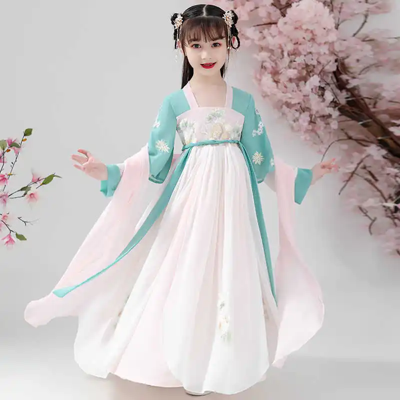 Girls' Hanfu Super Fairy Dress Children's Chinese Style Long Sleeve 12 Years Old Girl Ancient Costume Fairy Dress Summer Dress