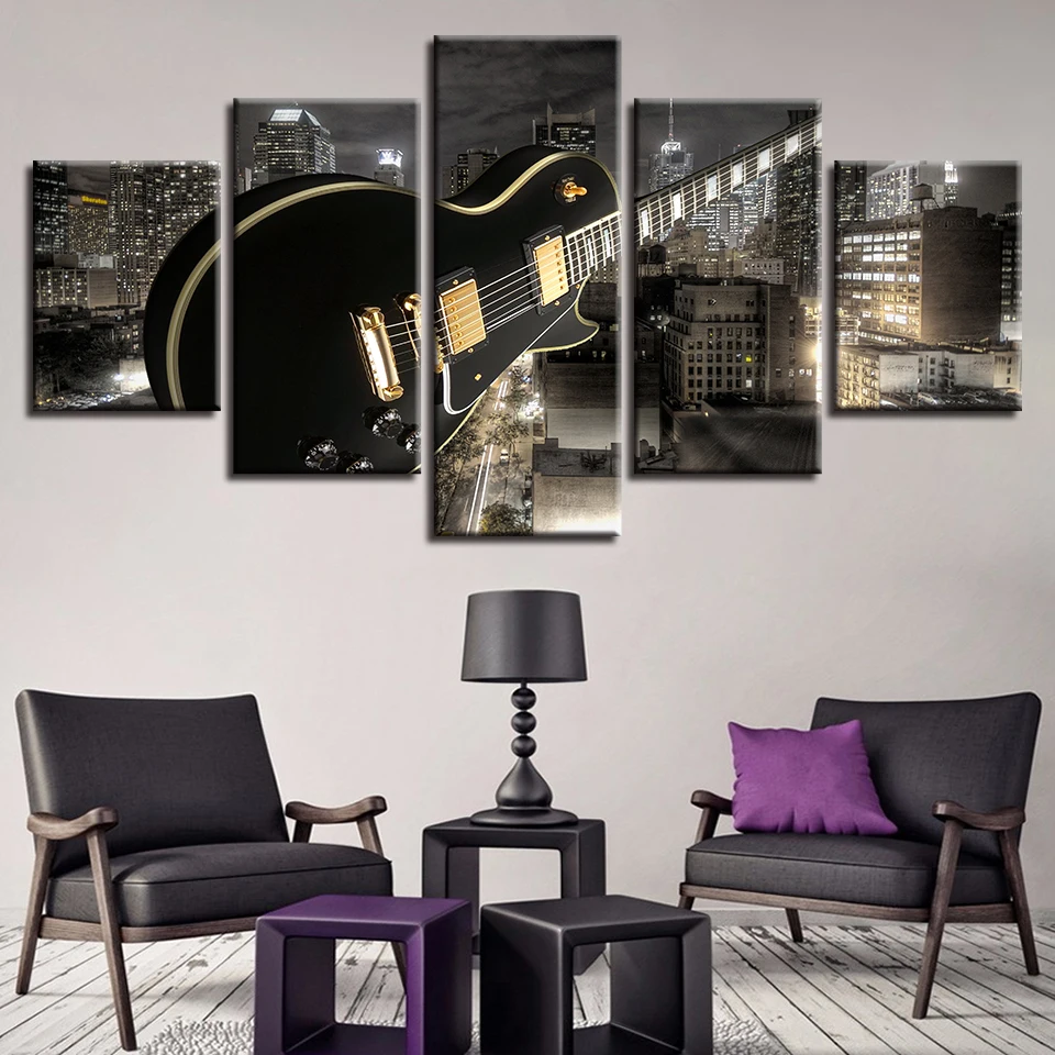 Домашний декор Настенная картина холст 5 шт. абстрактная гитара Модульная