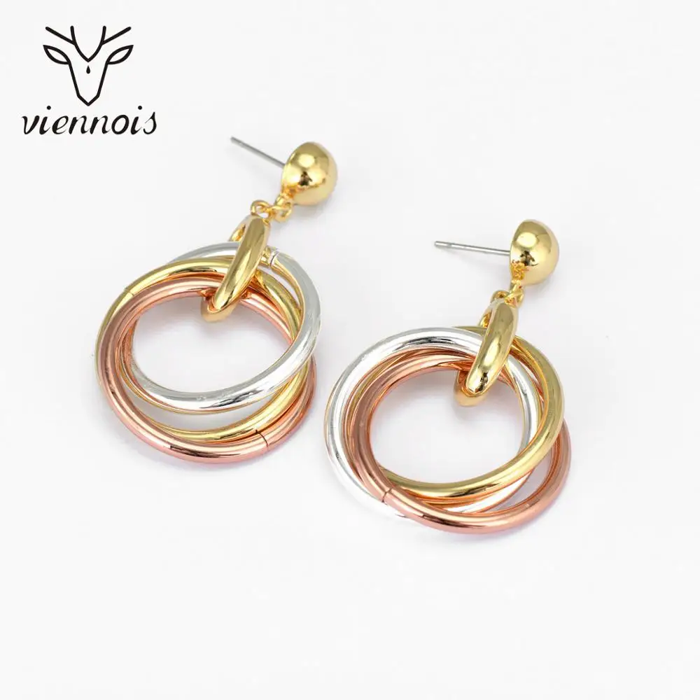 Серьги-подвески с золотым покрытием розовое золото разноцветные | Украшения и