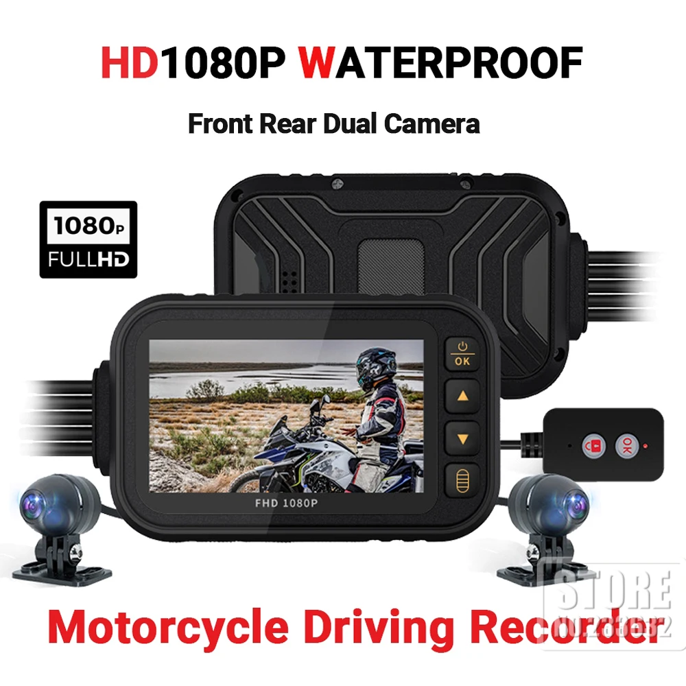 

Водонепроницаемый видеорегистратор для мотоцикла, Full HD 1080P + 720P