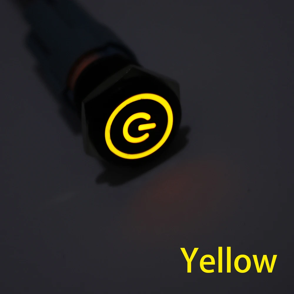 yellow light symbol 16 мм металлический кнопочный переключатель кнопка включения Водонепроницаемый на плоской подошве круглая кнопка Светодиодный светильник с встроенной функцией спуска затвора само-кнопка сброса 1NO1NC 6V 12V - Цвет: yellow light symbol