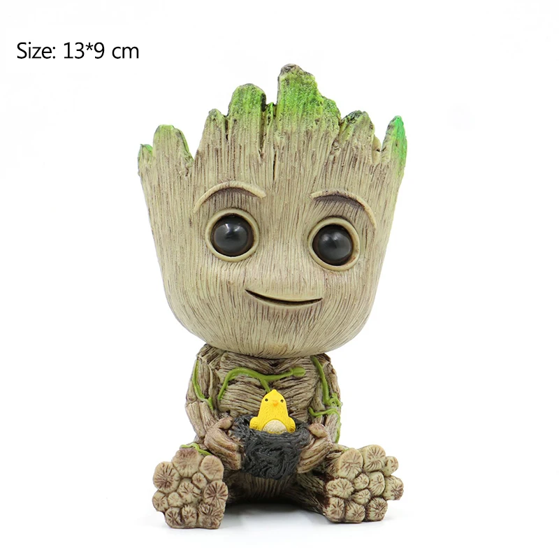 Groot-Bird Детская кукла Грут цветочный горшок большой горшок для цветов ручка держатель ПВХ герой модель детское дерево человек горшок для садового растения милая игрушка рождественские подарки - Цвет: Groot-Bird