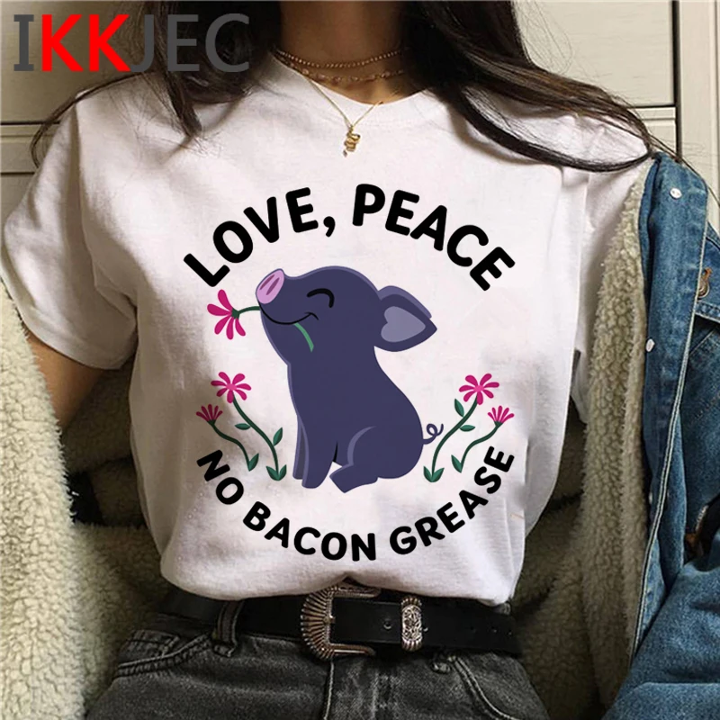 

Футболка женская для веганов, уличная одежда с графическим рисунком, винтажный Повседневный Топ в японском стиле, белая, на лето