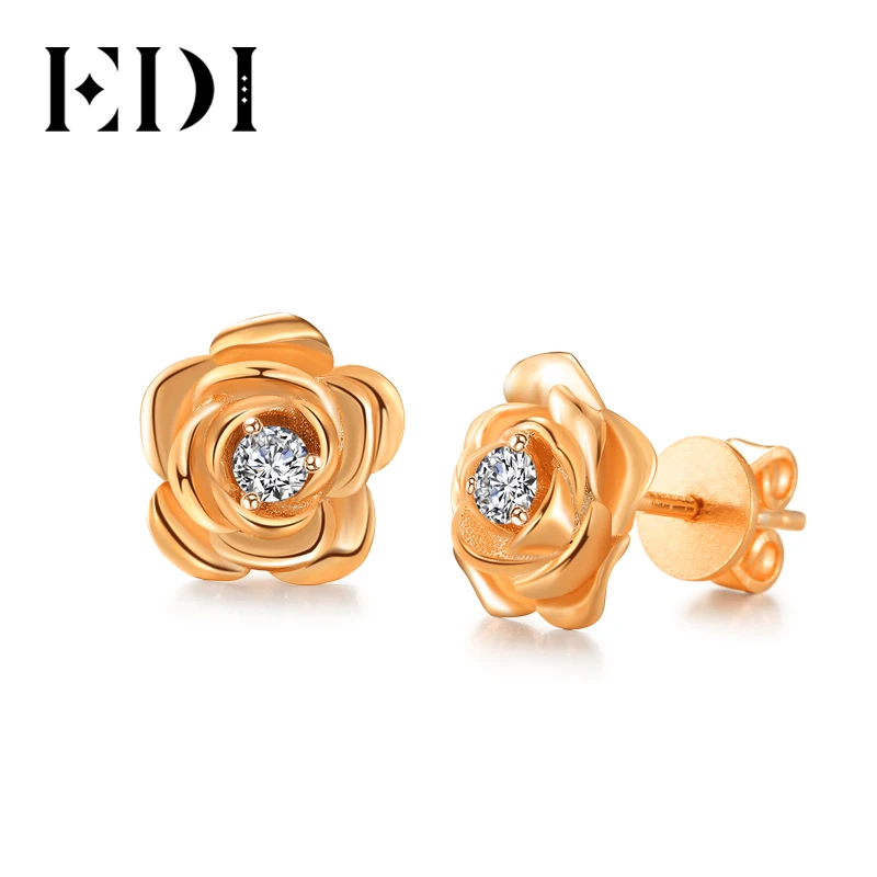 EDI подлинное кольцо с алмазом moissanites 14k 585 розовое золото серьги гвоздики роза цветочные женские свадебные ювелирные изделия