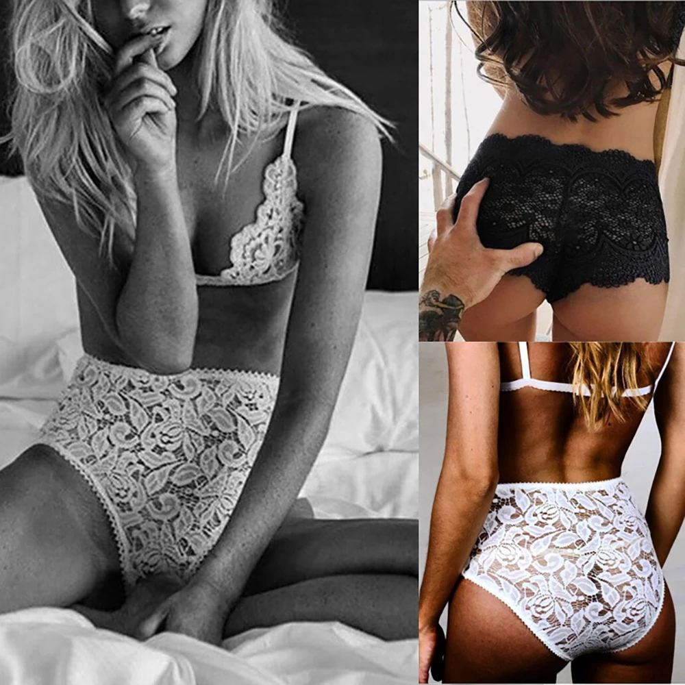 

2021 New Women's Underwear Low-Rise Hollow Panties Transparent Lace Sexy Panties Women's Underwear Black White S-3XL
