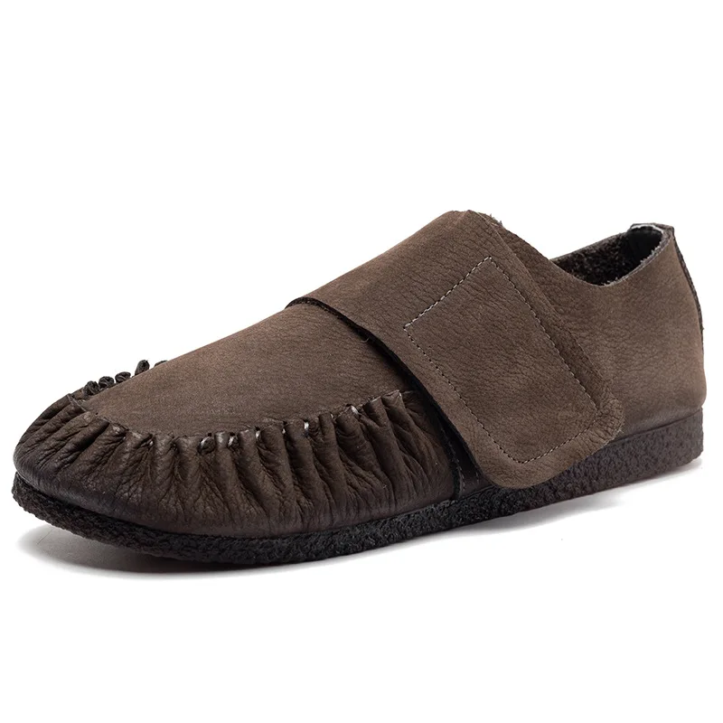 

Johnature Genuine Leather Flats Women Shoes Retro Hook & Loop 2021 New Autumn Casual Round Toe Pleated Handmade Ladies Shoes