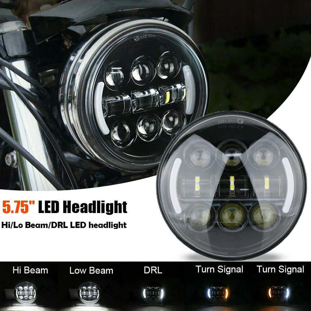 

5.75 Inch Motorcycle Round Projector Led Headlight Whit DRL High Low Beam For Sportster XL883C XL1200C FXCW 5 3/4" Headlamp
