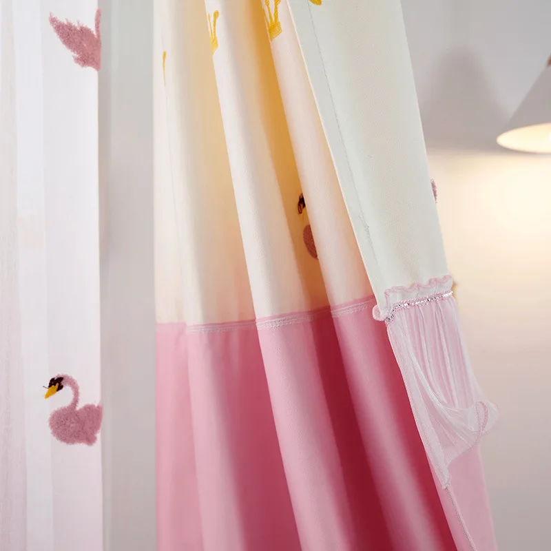 Шторы с мультяшным розовым лебедем для детской комнаты окна спальни принцессы