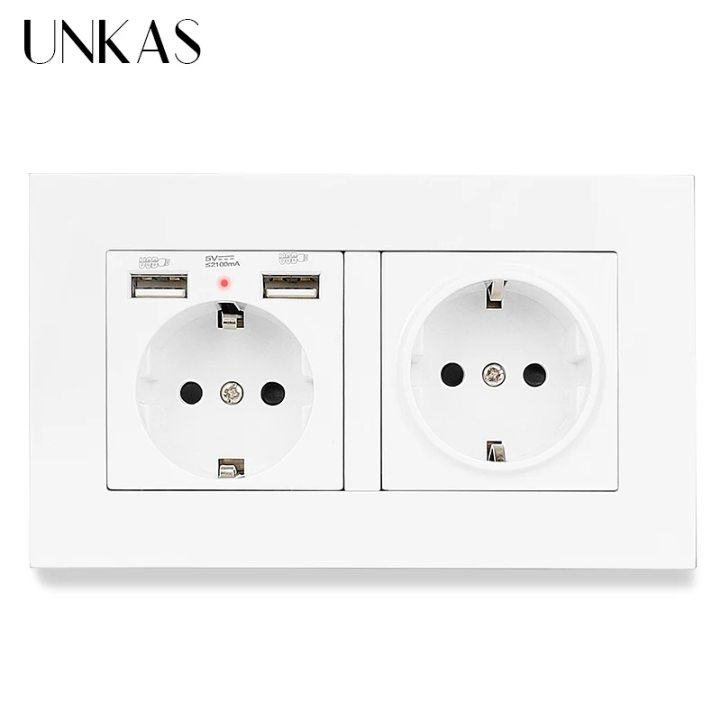 UNKAS Россия Испания настенная розетка стандарта ЕС двойной USB порт для зарядки