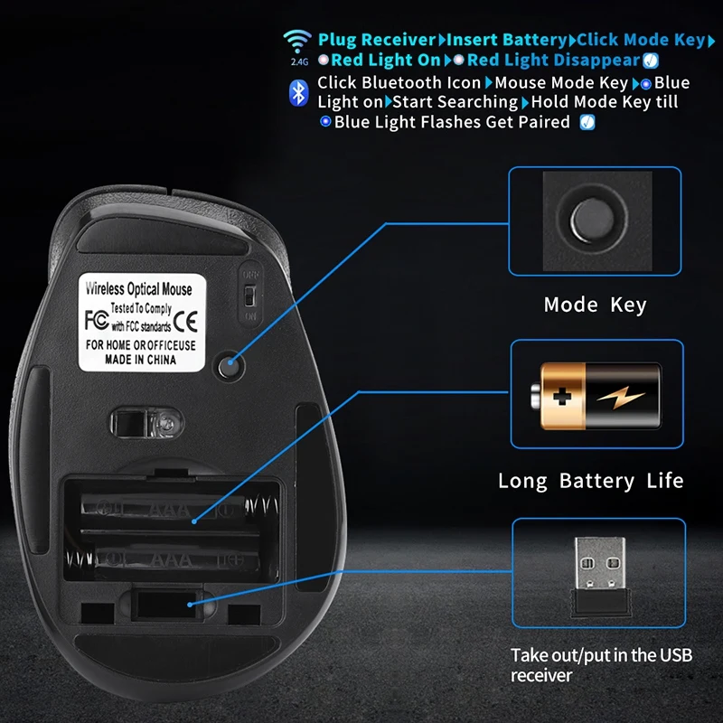 Bluetooth 4 0 и 2 4G Двухрежимная Беспроводная игровая мышь для ПК Mac ноутбука планшета