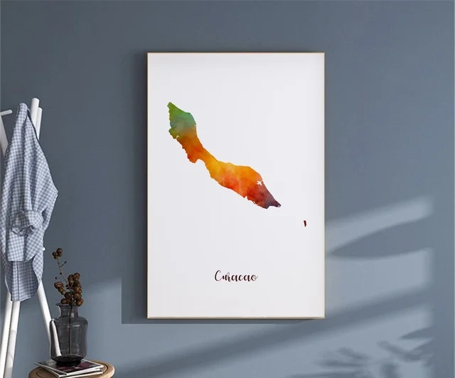 

Curacao Map Poster Wall Art Decor Print Gift canvas watercolor poster